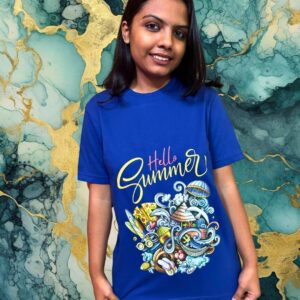 regular fit women t shirt, royal blue printed