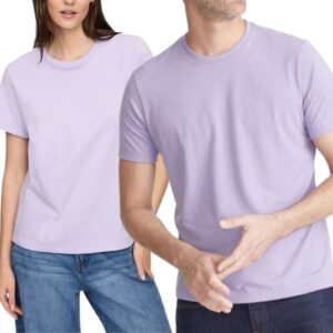 men and women wearing dogateens lavender color t-shirt