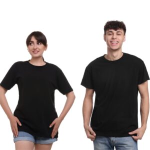 men and women wearing dogateens black regular fit t-shirt