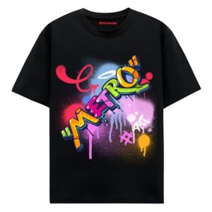 metro printed t-shirt black oversized fit dogateens.com