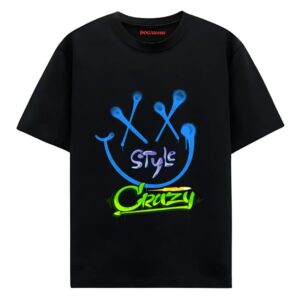 colorful graphic with text printed t-shirt black oversized fit dogateens.com