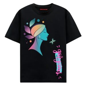 colorful graphic with text printed t-shirt black oversized fit dogateens.com
