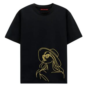 colorful graphic with text printed t-shirt black oversized fit dogateens.com